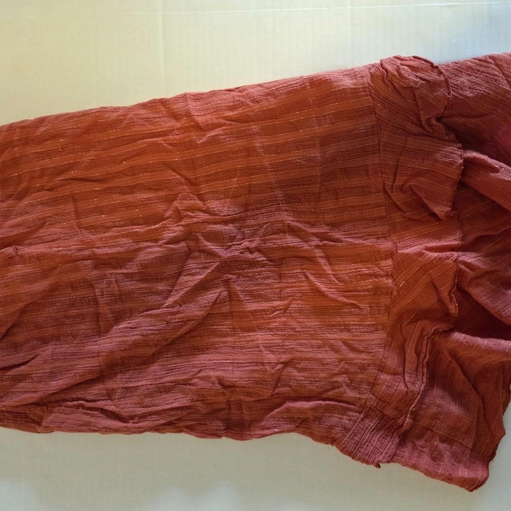 Byer California Womens Large Rust Terracotta Metallic Stripe Tiered Maxi Skirt - Picture 3 of 4